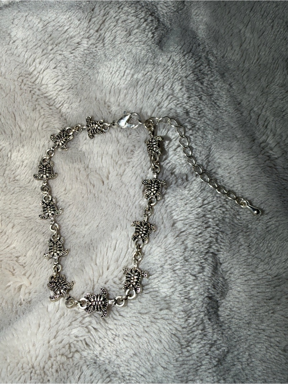 Sterling-Tone Turtle Link anklet in Silver